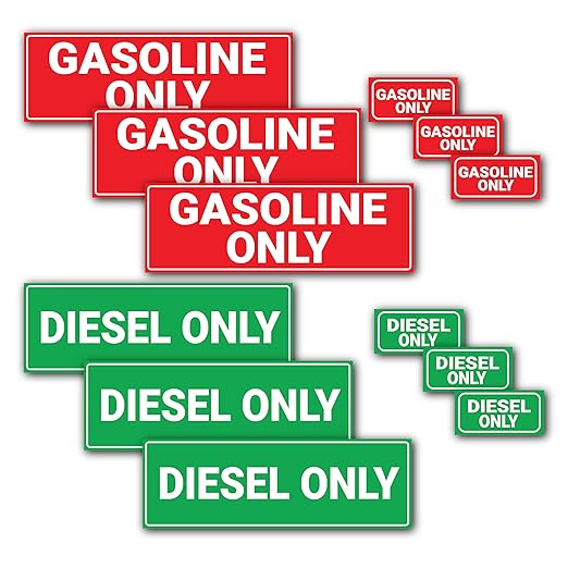 (12 Pack) Diesel Only Sticker & Gasoline Only Sticker Sign