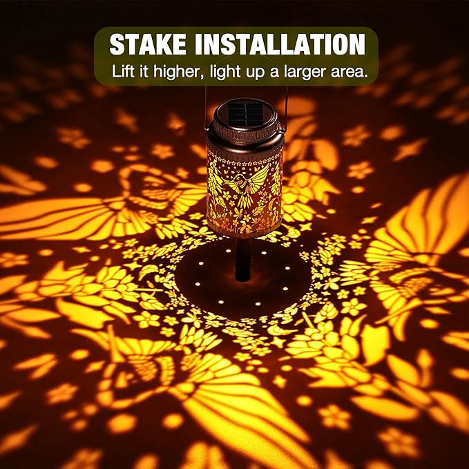 Cooo 6 Pack Solar Lanterns Outdoor Waterproof Hummingbird Red_Sage Solar Pathway Lights Landscape Path Christmas Gifts for Women Mom Grandma Outdoor Table Lamps Garden Yard Backyard Decor -Rose Gold