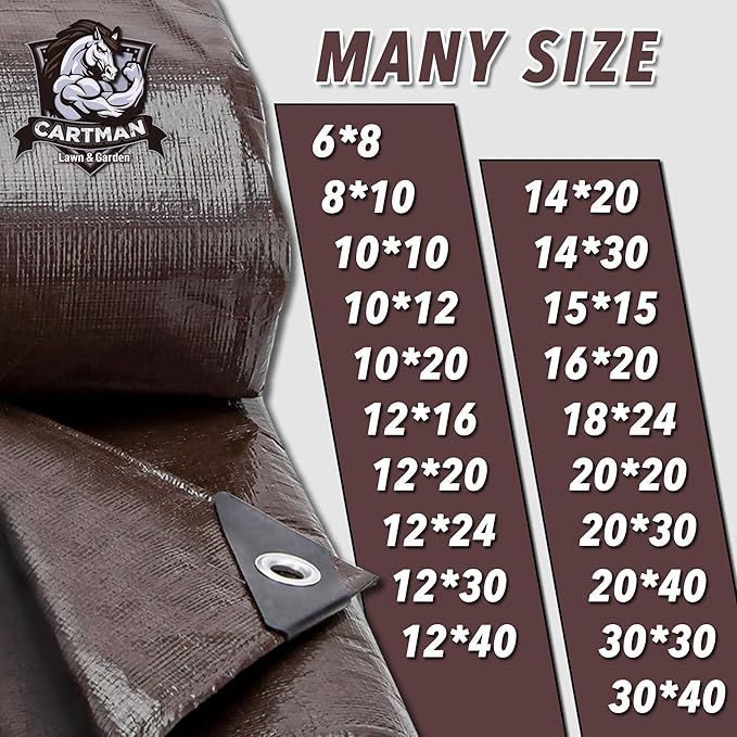 CARTMAN Finished Size 12x24 Feet Extra Thick 20 Mil Brown Ultra Heavy Duty Poly Tarp, Multipurpose Protective Cover, UV Resistant, Waterproof Poly Tarpaulin with Reinforced Edges