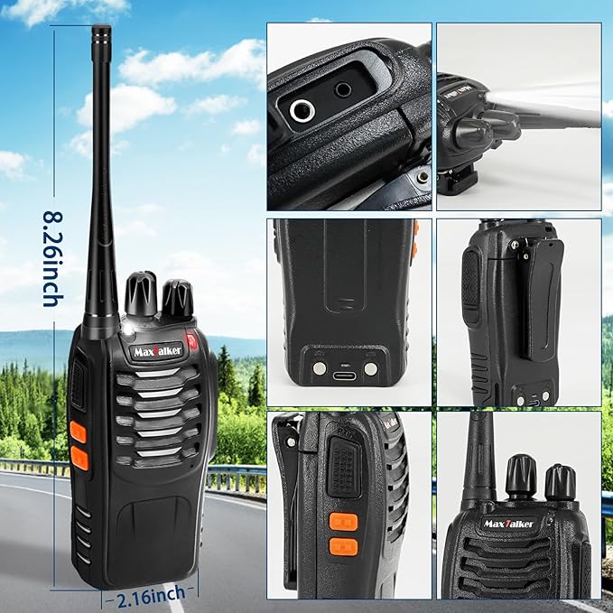 MT-8S Walkie Talkies Long Range for Adults, Radios Walkie Talkies with Conduit Earpiece, Flashlight, 2 Way Radio with Rechargeable Battery, Two Way Radio for Family, Camping, School, Church（4 Pack）