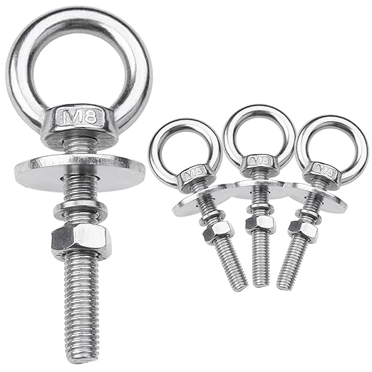 4 Pack M8 Stainless Steel Eye Bolts with Nuts, 5/16" x 2" Long Lifting Ring Eye Bolt， Eye Bolts Heavy Duty for Hang Tie Down Outdoor (4, M8x51mm (5/16"x2"))