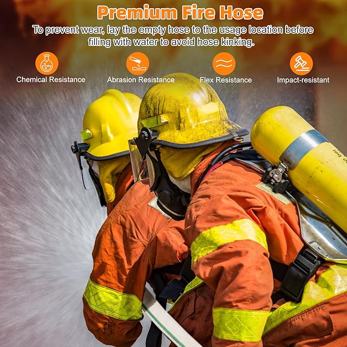 Fire Hose, 1-1/2"" ID X 100 FT Single Jacket TPU and 435 PSI Burst Pressure Industrial 1.5 Inch Fire Hose with NST/NH Brass Couplings, Suitable for Rescuing, Irrigating, Industrial and Urban Cleaning