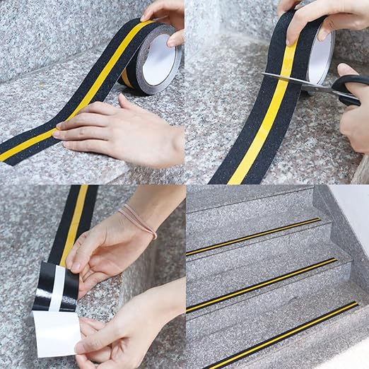 COSIMIXO 2" x 16.5FT Anti Slip Tape with Reflective Stripe,Premium Grip Tape Non Slip Stair Treads Tape,Non Skid Tape, High Traction Adhesive for Stairs Step Black/Yellow