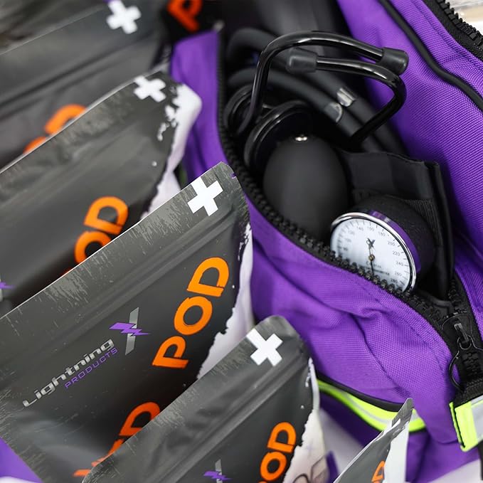Lightning X Custom Embroidered Trauma Kit & Large EMT Bag w/ 250+ First Aid Supplies & Customized Name Patch | Purple