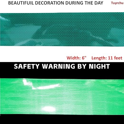 Non Fading Green Reflective Tape Outdoor Waterproof 6 inch, High Visibility Warning Industrial Marking Tape, Safety Stickers (11 feet)