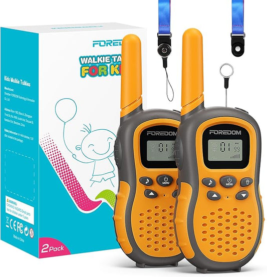 FOREDOM Walkie Talkies for Kids Walkie Talkies Long Range for Boys Age 3 to 12 Year Old Birthday Toys with Flashlight, Lanyards, 2 Pack - Orange