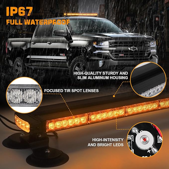 XRIDONSEN 37" 104 LED Roof Top Strobe Light Bar Amber Traffic Advisor Lights Double Side Emergency Warning Safety Flashing w/Magnetic Mount for Construction Vehicles Plow/Tow Trucks Pickup Wrecker