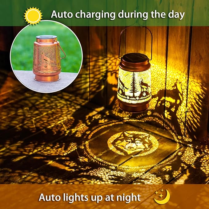 Wolf Solar Lanterns Outdoor Waterproof Hanging Solar Lights Wolf Gifts for Women Men Metal Decorative LED Wolf Lanterns for Garden Decor,Yard,Patio,Lawn,Tabletop,Pathway,Landscape