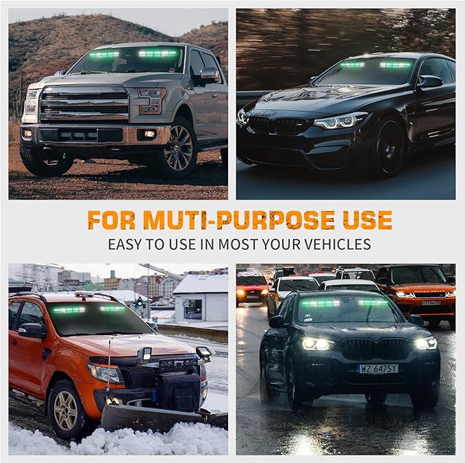 XRIDONSEN Green White Emergency Visor Lights Interior Front Windshield Strobe Lights Bar Warning Flashing Safety Hazard for Firefighter Vehicles Trucks w/Take Down, Deck Split Mount (34 inch, 40 LED)