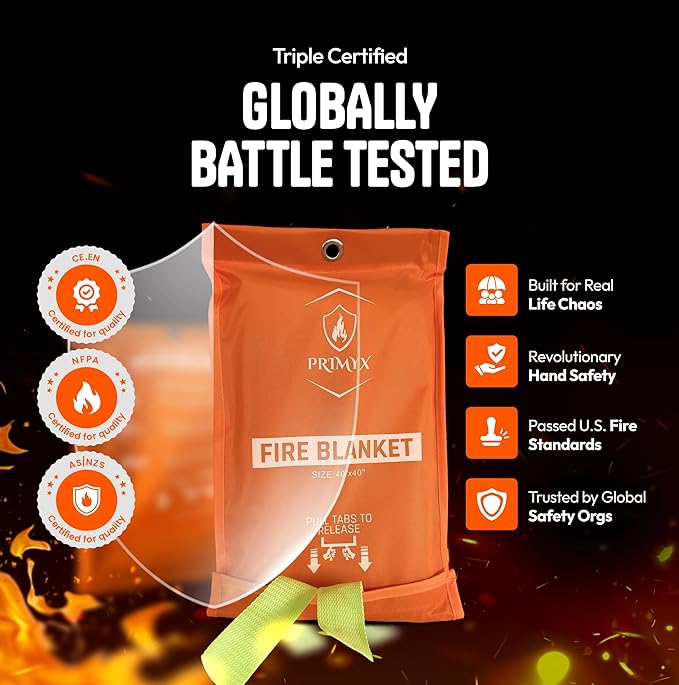 Emergency Fire Blanket 40"x40" (2-Pack) – Fireproof Survival Blanket for Home, Kitchen, RV & Camping – Smothers Grease & Electrical Fires – Reusable, Pet & Family Safe Fire Safety Gear