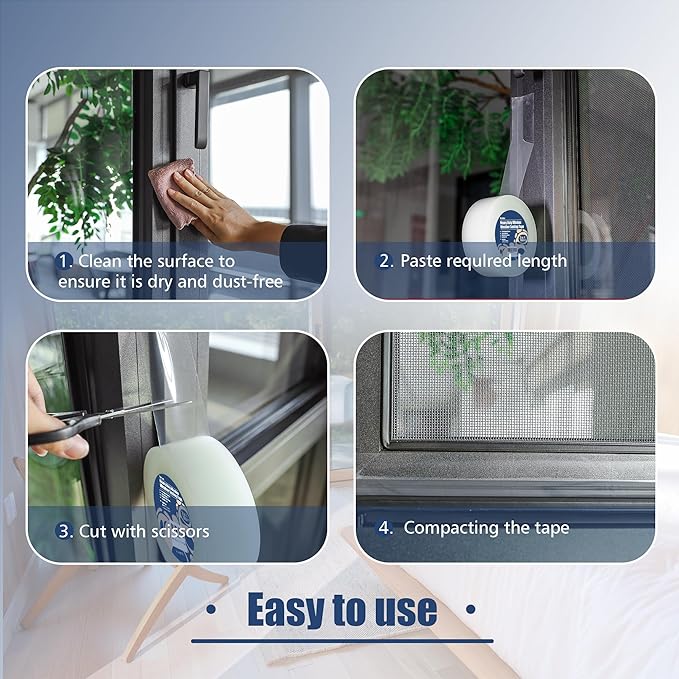Heavy Duty Window Weather Sealing Tape - Transparent Window Tape for Winter and AC Insulation, No Mess Winter Window Seal Kit - 3 Inch Wide 180 FT Long