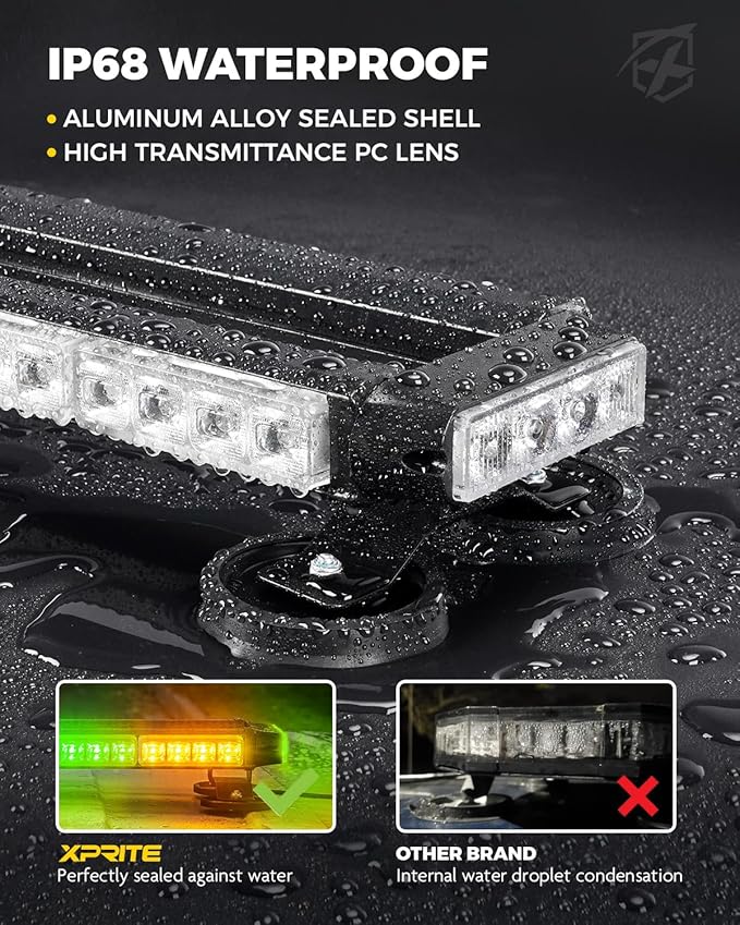 Xprite Amber Green Rooftop Emergency Strobe Light Bar, Beacon Safety Flashing Warnin Lights w/Magnetic Base for Construction Trucks Plows Postal Security Cars
