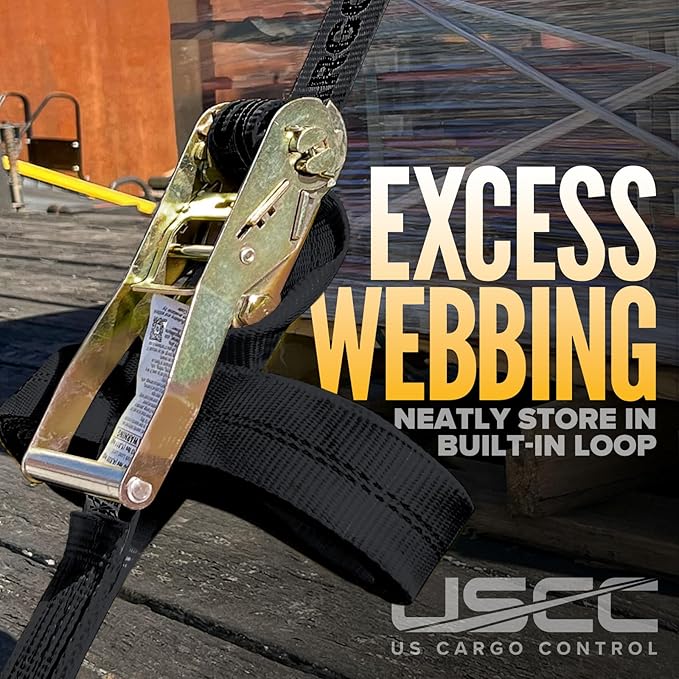 US Cargo Control Wire Hook Ratchet Straps 2 Inch x 12 Foot (2-Pack), 10,000 LBS Break Strength, Ratchet Straps Heavy Duty with Double J Hooks, Black Cargo Tie Downs for Flatbed Trailers and Trucks
