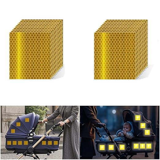 Non Fading Yellow Reflective Stickers 3 inch X 3 inch, Outdoor Waterproof High Visibility Warning Safety Adhesive Reflector Tape (20 Pcs)
