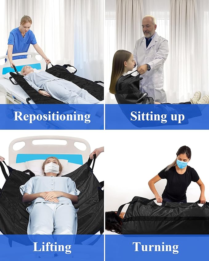 SPRING SEAON Patient Positioning Bed Pad with Handles – Transfer & Slide Sheet for Elderly Care, Waterproof Washable Draw Sheet for Hospital or Home Use, 46.5" x 38.5", 400 LBS Support,Black