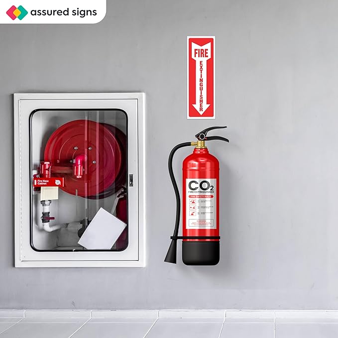 Fire Extinguisher Sign Sticker - 36 Pack - 4" X 12" - 5 Mil Vinyl - Bright Red White Colors - Durable Self Adhesive, Weatherproof, UV Protected - Ideal for Inside Office or Boat