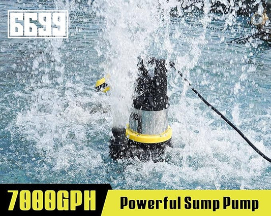 Sump Pump Submersible 7000GPH Powerful Water Pump for Pool Draining 1.5HP Stainless Steel Utility Pump with Float Switch 16FT Power Cord for Flooded House Sump Pit Pond Remove Water SUB 7000S