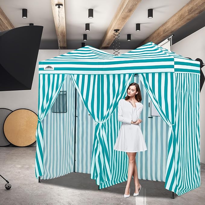 EAGLE PEAK Outdoor Changing Room 8x4, 2 Room Pop Up Portable Changing Room, Sun Shelter, Pop Up Changing Tent for Beach or Pool,Portable Dressing Room for Photoshoots (White/Light Blue)