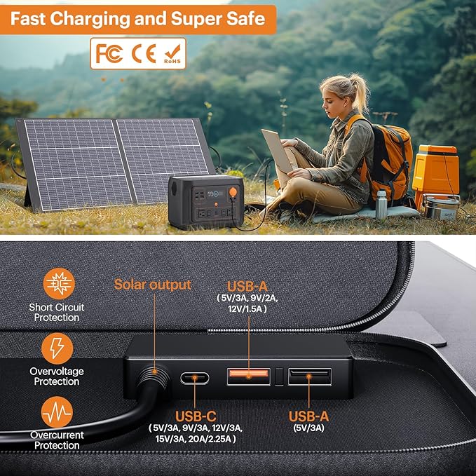 N-Type 16BB Ultralight 100 Watt Portable Solar Panel for Power Station,RV Essentials, Foldable Solar Charger with 25% High Efficiency IP67 Waterproof 2 Kickstands for Camping RV Trip