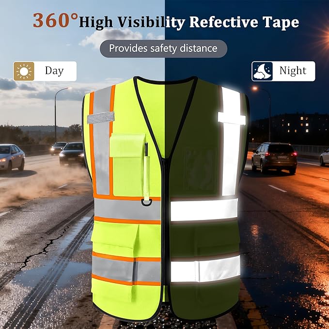 Custom Safety Vest with Logo, High Visibility Reflective Personalized Vest with Pockets and Zipper for Men Women Work