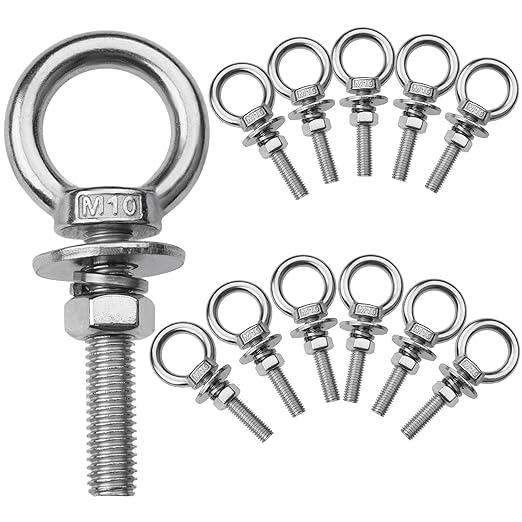 12 Pack M10 Stainless Steel Eye Bolts with Nuts, 3/8" x 2" Long Lifting Ring Eye Bolt， Eye Bolts Heavy Duty for Hang Tie Down Outdoor (12, M10x51mm (3/8"x2"))