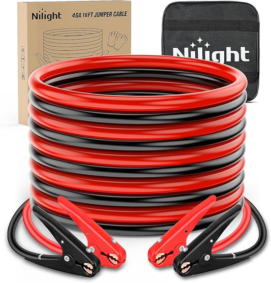 Nilight Jumper Cables for Car Battery 4 Gauge 25 FT Booster Cable Heavy Duty 600 A CCA with Carrying Bag Jump Start Emergency Kit Pickup Truck RV Vans SUV
