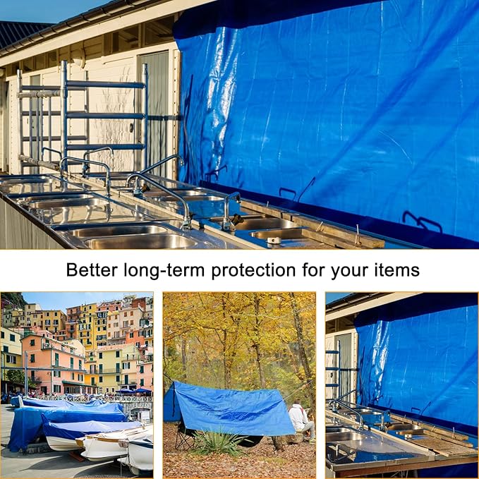Blue Tarp, Tarps Heavy Duty Waterproof 16x20, Waterproof Plastic Poly 16 Mil Thick Tarpaulin with Metal Grommets Every 19.5 Inches - Emergency Rain Shelter, Outdoor Cover, and Camping Use