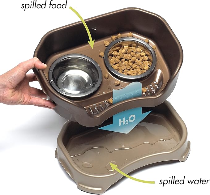 Neater Feeder Deluxe Mess Proof Dog Bowls Elevated for Large Dogs – Made in USA – No Spill Raised Dog Food Bowl Stand w/Leg Extensions – Stainless Steel Dog Food and Water Bowl Set – Bronze