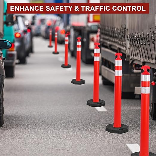 OrangeStar 42" Traffic Delineator Post Cones 6-Pack Orange Safety Cones with Heavy Duty Rubber Base for Construction, Road Work, Parking Lots, Warehouse and Events