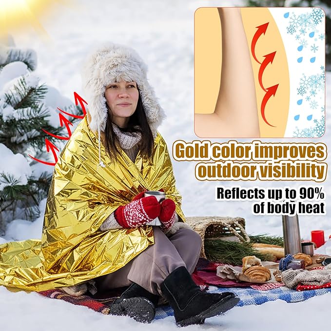 300 Pcs Emergency Blanket and Sock Bulk, Emergency Thermal Space Blankets Survival Winter Socks Gold and Silver Double-Sided Insulating Kits for Outdoors Camping Homeless Hiking