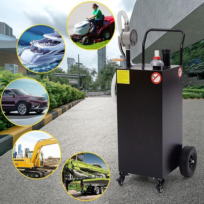 40 Gallon Fuel Caddy with Wheels - Heavy Duty Steel Gas Can with Hand Pump - Portable Fuel Transfer Tank for Gasoline, Diesel, Kerosene - Wide Mouth Design for Construction, Farm, ATV, Generator