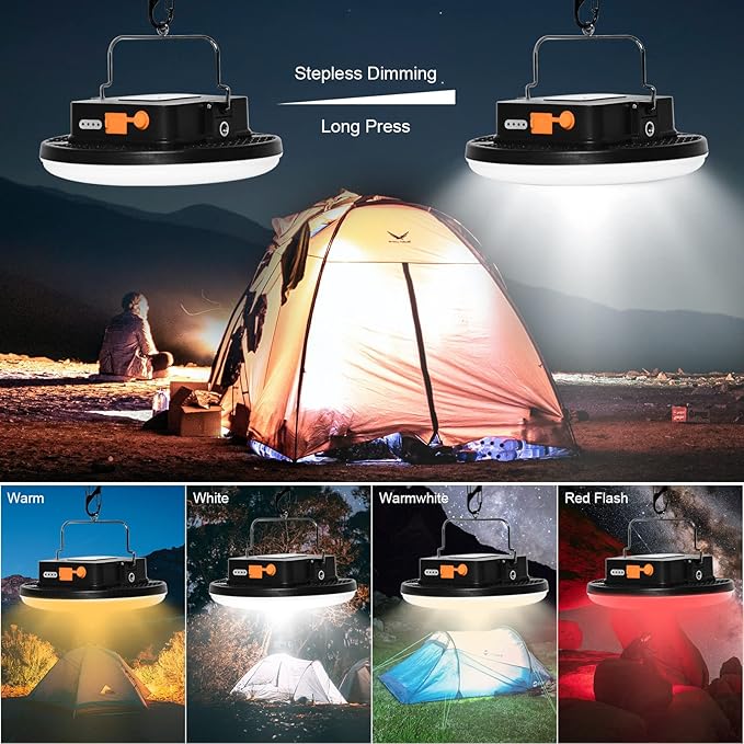16500mAh 60W Rechargeable Camping Light with Remote 3000LM 2700/4000/6500K LED Camping Lantern Portable IP65 Waterproof Tent Lights Power Failur