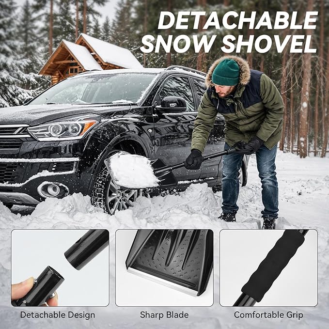 Car Emergency Kit with Jumper Cable, First Aid Kit, Winter Travel Assistance with Detachable Snow Shovel, Safety Emergency Kit for Cars, Trucks