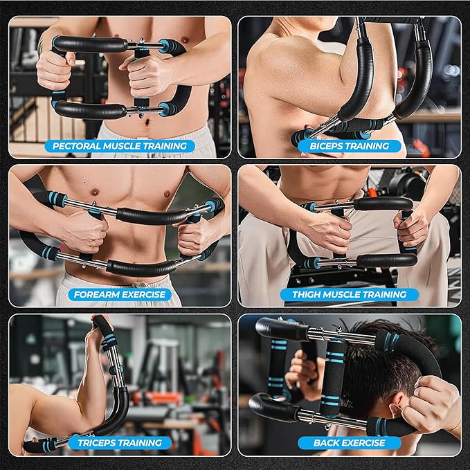 Adjustable Twister Arm Trainer for Chest, Biceps & Forearms – 12-Level Resistance Arm Exerciser Bar (40–130 lbs) | Upper Body Strength Training Equipment with Durable Steel Build & Carry Bag
