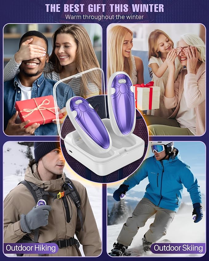 Hand Warmers Rechargerable 2 Pack - 14000mAh Electric AI Handwarmers with Charging Case, Magnetic 2 in 1 Pocket Heater, Stocking Stuffers, Gifts for Women/Christmas/Golf/Camping Accessories