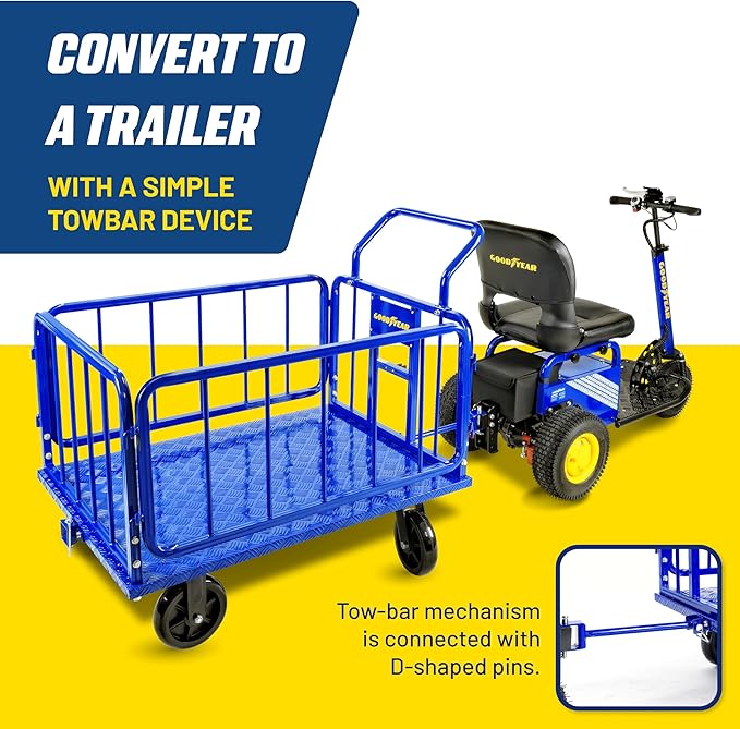 Goodyear Cargo Trailer Heavy-Duty, Utility Cart - 1200 lbs Capacity with Hitch, 8" Casters, Compatible with Electric Tugger Cart