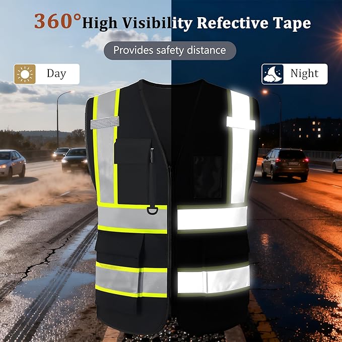 Custom Safety Vest with Logo, High Visibility Reflective Personalized Vest with Pockets and Zipper for Men Women Work