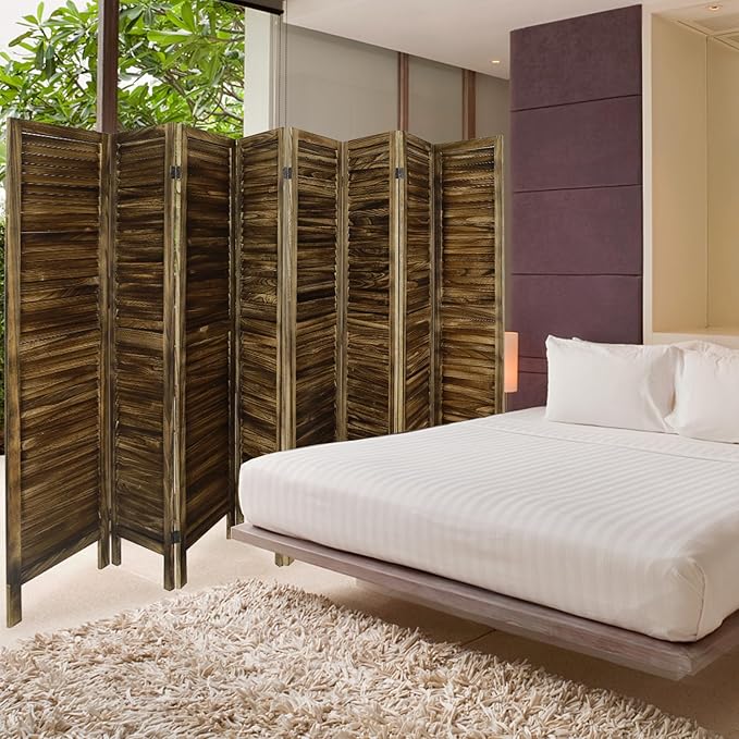 ECOMEX 8 Panel Wood Room Divider 5.6ft.Tall Folding Privacy Screen Panels, Panel Reinforced Room Divider Wall, Divider for Room Separation, Partition Room dividers (Dark Brown)