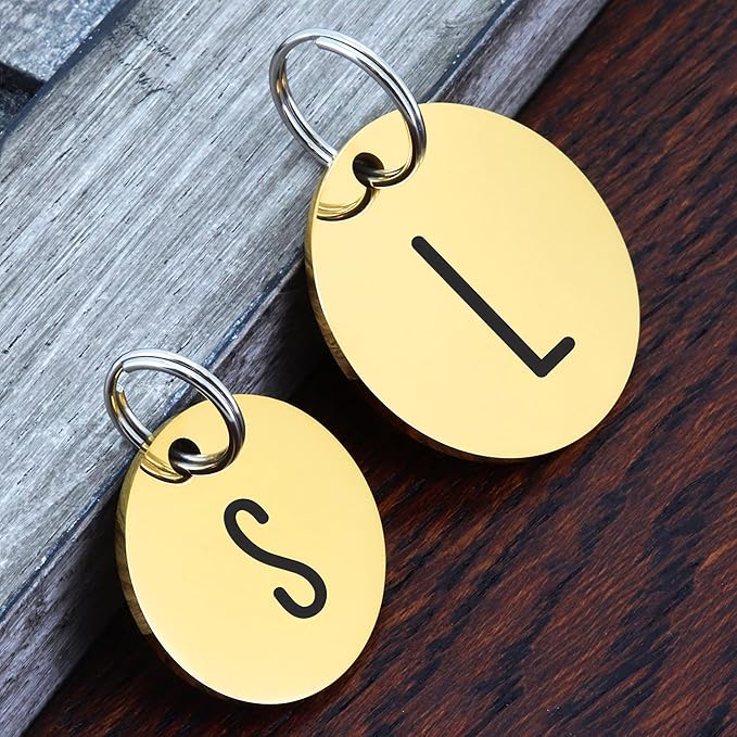 Ultra Joys Personalized Dog Tags for Pets - Durable Stainless Steel Customizable Dog Cat ID Tags - Dog Tags for Safety Optional Engraved on Both Sides -Round Shape Dog Tag Small Size, Gold