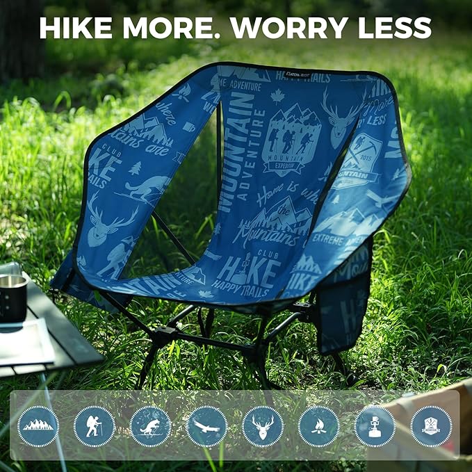 ATEPA UFO3.0 Backpacking Camping Chair, Ultralight Extra Wide Comfortable Folding Chairs Heavy Duty Portable Hexagon Ergonomic Height Adjustable Seat with Anti-Sinking Feet for Hiking Outdoor, Blue