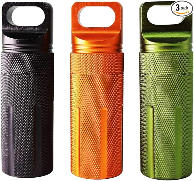 Ccanku C20 EDC Waterproof Case Military Level Survival Pill Match Case Box Container CNC Metal Seal Bottle Camping Essentials Tool, Survival Storage Container (Black Orange Green)