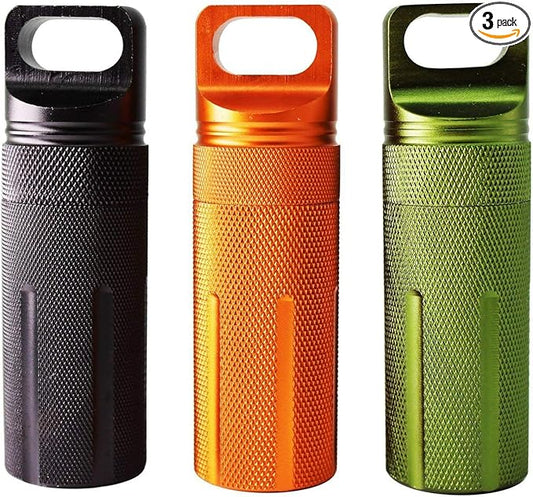 Ccanku C20 EDC Waterproof Case Military Level Survival Pill Match Case Box Container CNC Metal Seal Bottle Camping Essentials Tool, Survival Storage Container (Black Orange Green)