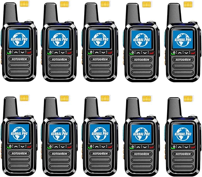Global Lifetime Free Walkie Talkies Unlimited Range, 4G LTE PoC Radios Nationwide PTT Two Way Radios Long Distance for Family,Logistics,Company 10pcs with sim Card (Black, 10)
