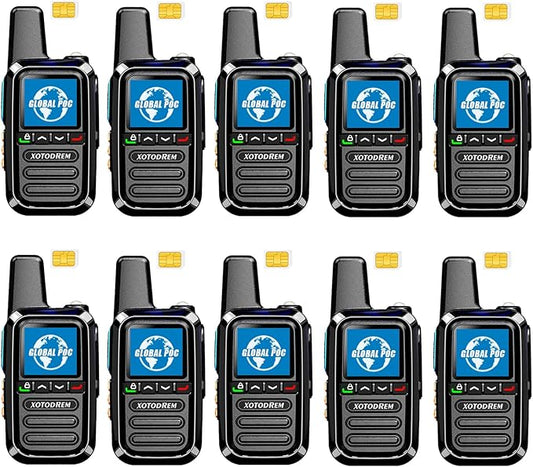 Global Lifetime Free Walkie Talkies Unlimited Range, 4G LTE PoC Radios Nationwide PTT Two Way Radios Long Distance for Family,Logistics,Company 10pcs with sim Card (Black, 10)