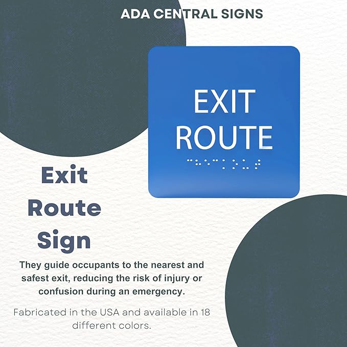 6" X6" Exit Route Sign - ADA Compliant Tactile Graphics Grade 2 Braille Text Acrylic Wall Signs - Building Fire Safety, Visibility, Emergency Response, Evacuation Door Sign