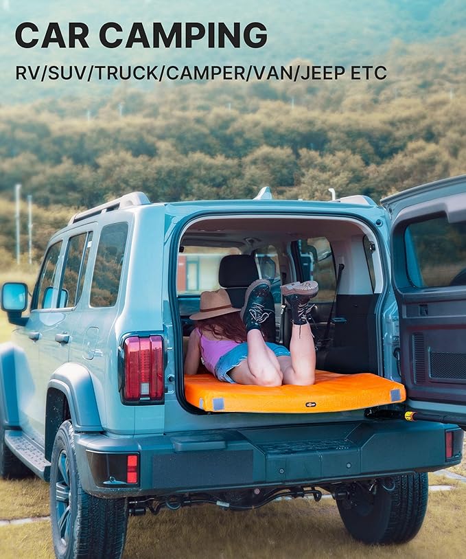 3 Inch Memory Foam Camping Mattress, Dual Layer Thick Sleeping Camp Pad for Car Tent Cot, Roll-Up Portable Glamping Floor Bed for Guests Sleepover