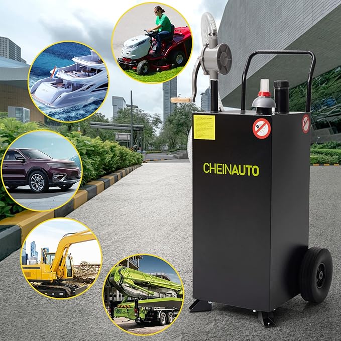 50 Gallon Fuel Caddy, Portable Gas & Diesel Storage Tank with Manual Pump, Fuel Caddy with 4 Wheels for Refueling Cars, Trucks, Lawn Mowers, ATVs, and Boats.