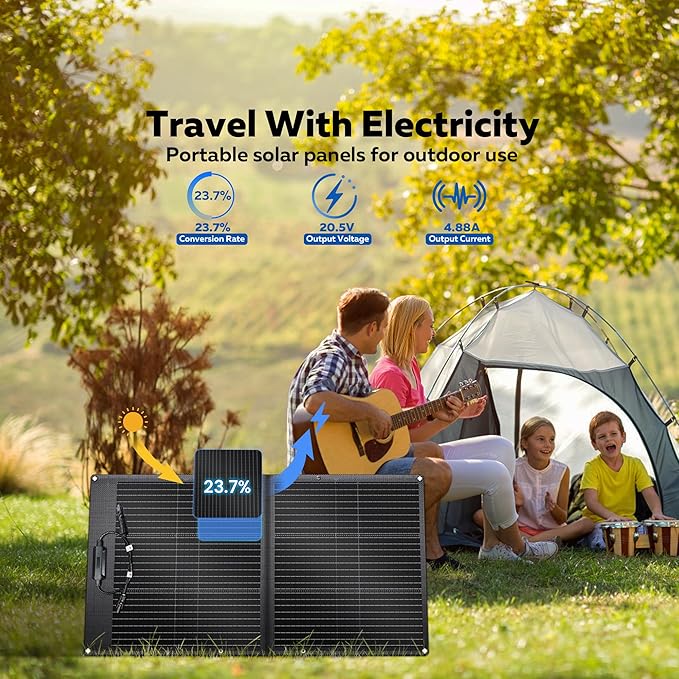 100W Portable Solar Panel for Power Station, 24% High Efficiency ETFE Foldable Solar Panel Charger, XT60, MC4 Output, IP68 Waterproof, for Outdoor Camping, RV, Emergency Power Supply