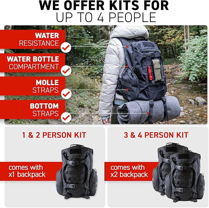 72 HRS Deluxe Emergency Survival Kit - Heavy Duty 72 Hour Bag Survival Kit for Earthquake, Hurricane, Tsunami, Winter, Blackout - Includes Emergency First Aid Kit, Water, Food