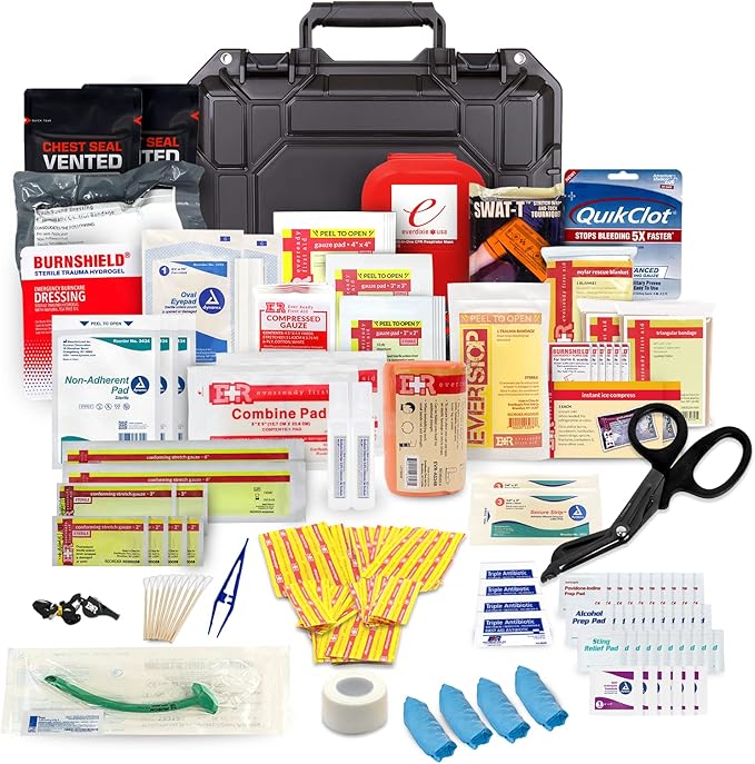 MediTac Marine Boat First Aid Medical Kit with Lightweight and Water Proof Black Case